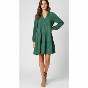 Anthropologie Maeve Amber Tiered Tunic Mini Dress in Emerald Green Size Large